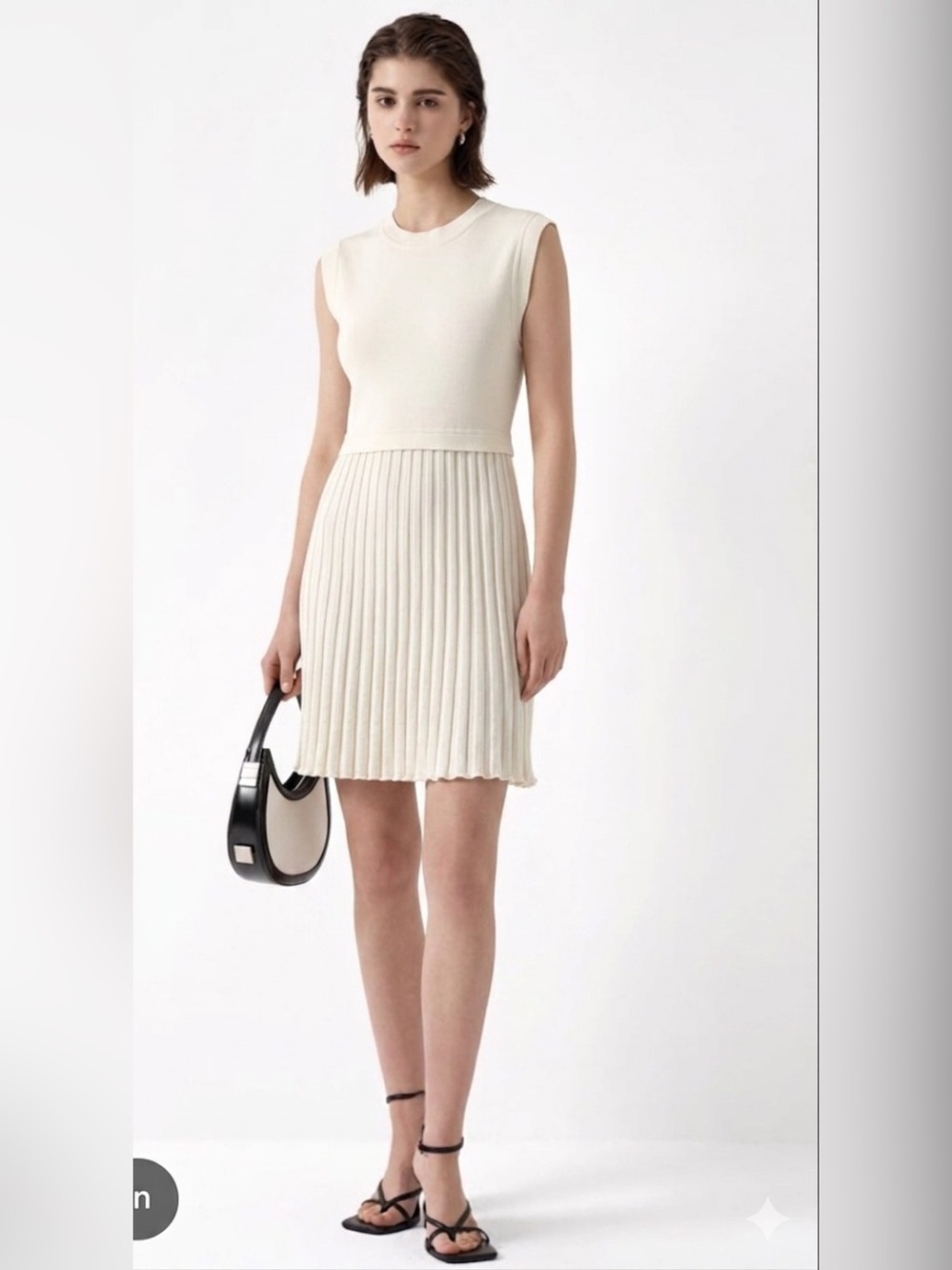 Saturday Club Pleated Modern Classic Beige Dress , Small